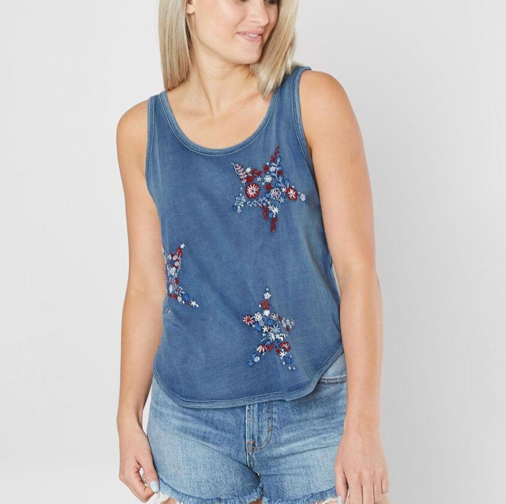 Lucky Brand Blue Floral Embroidered Tank Top